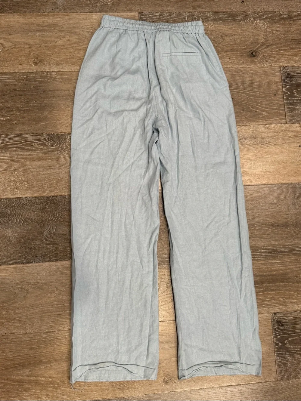 ZARA Powder Blue Linen-Texture Elastic Waist Pants 50% linen 1197
